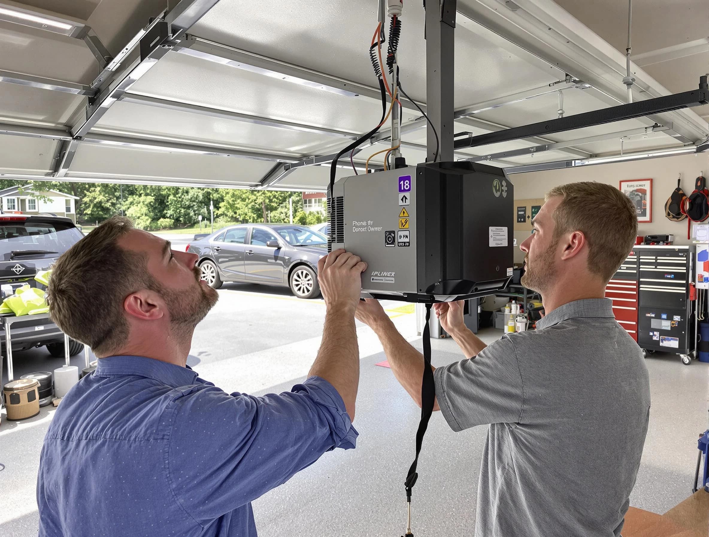 Dover Garage Door Repair technician installing garage door opener in Dover