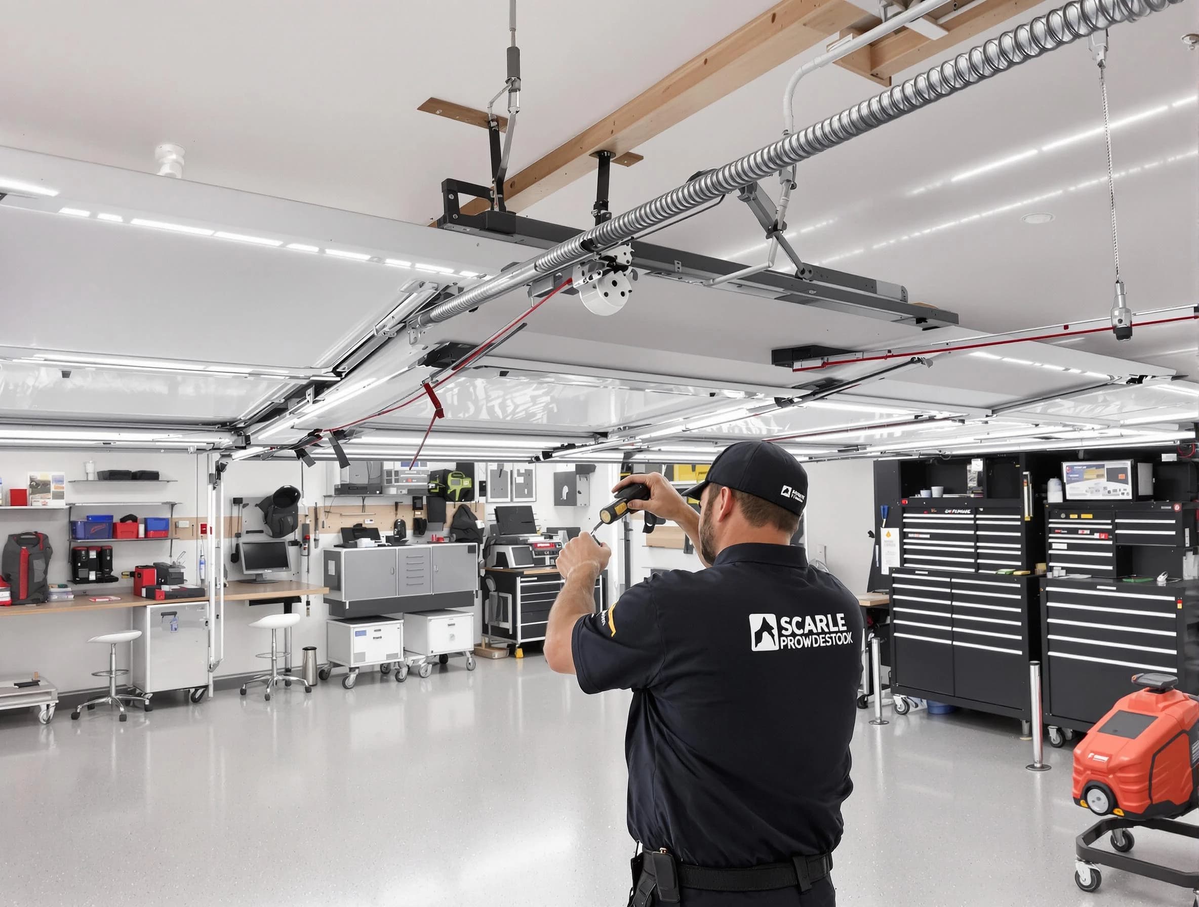 Dover Garage Door Repair technician repairing overhead garage door in Dover