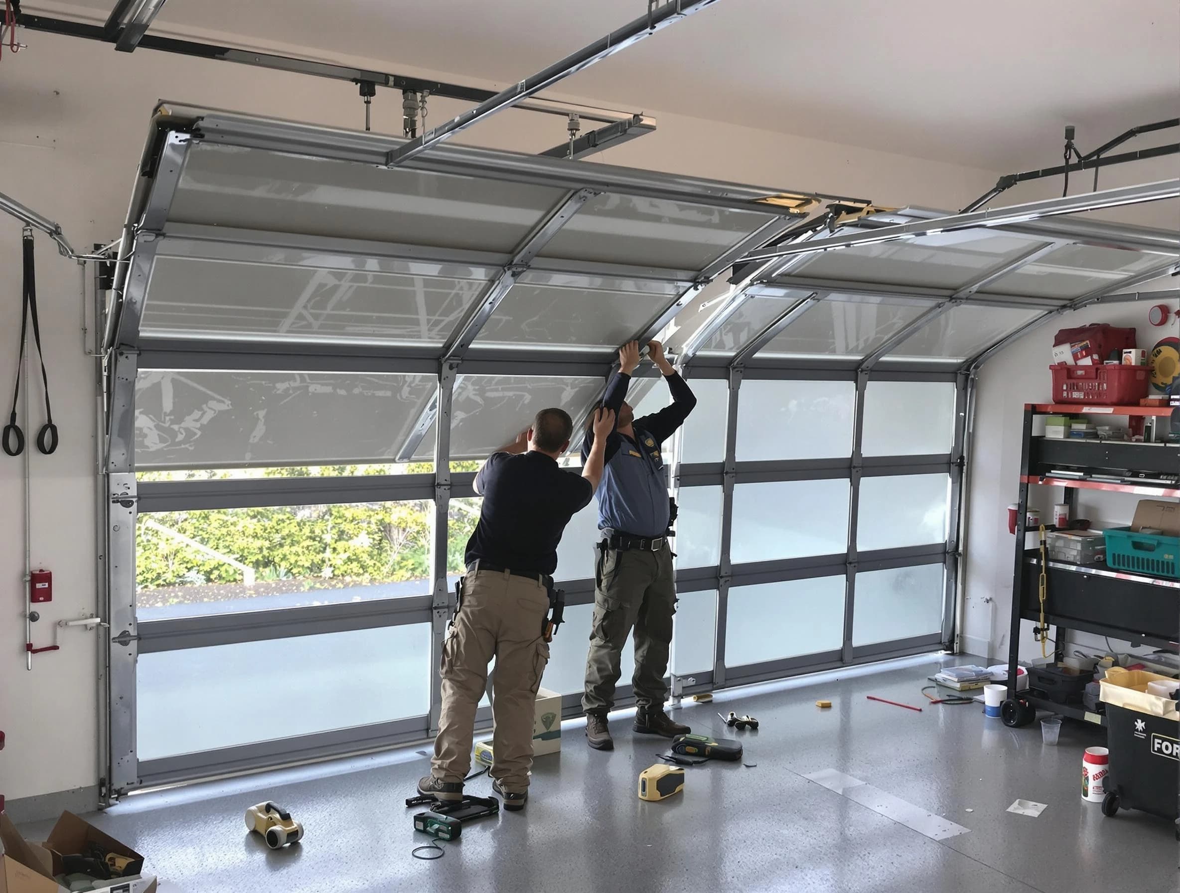 Dover Garage Door Repair expert performing precise panel replacement on Dover garage door
