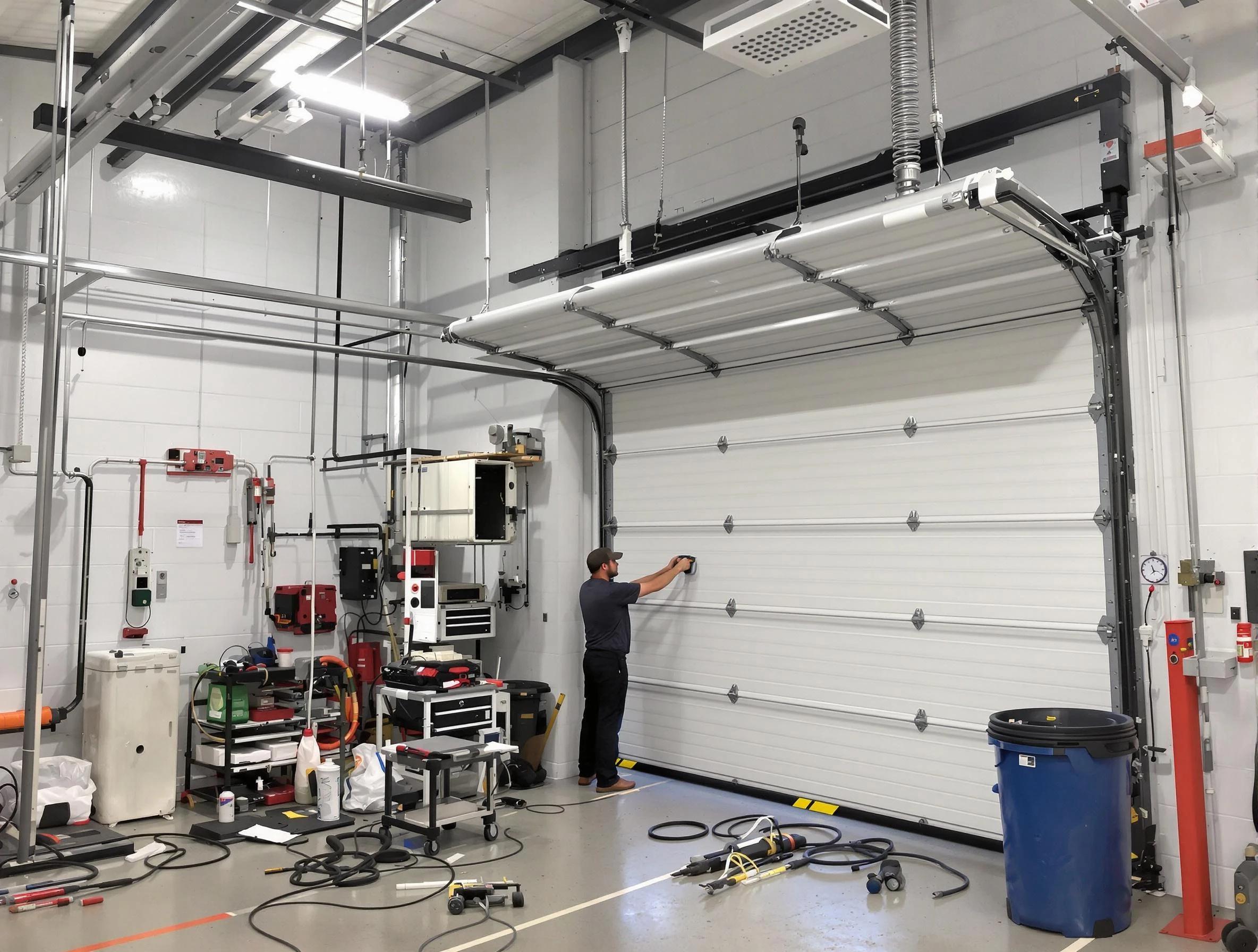 Dover Garage Door Repair certified technician performing commercial door repair at a Dover business facility