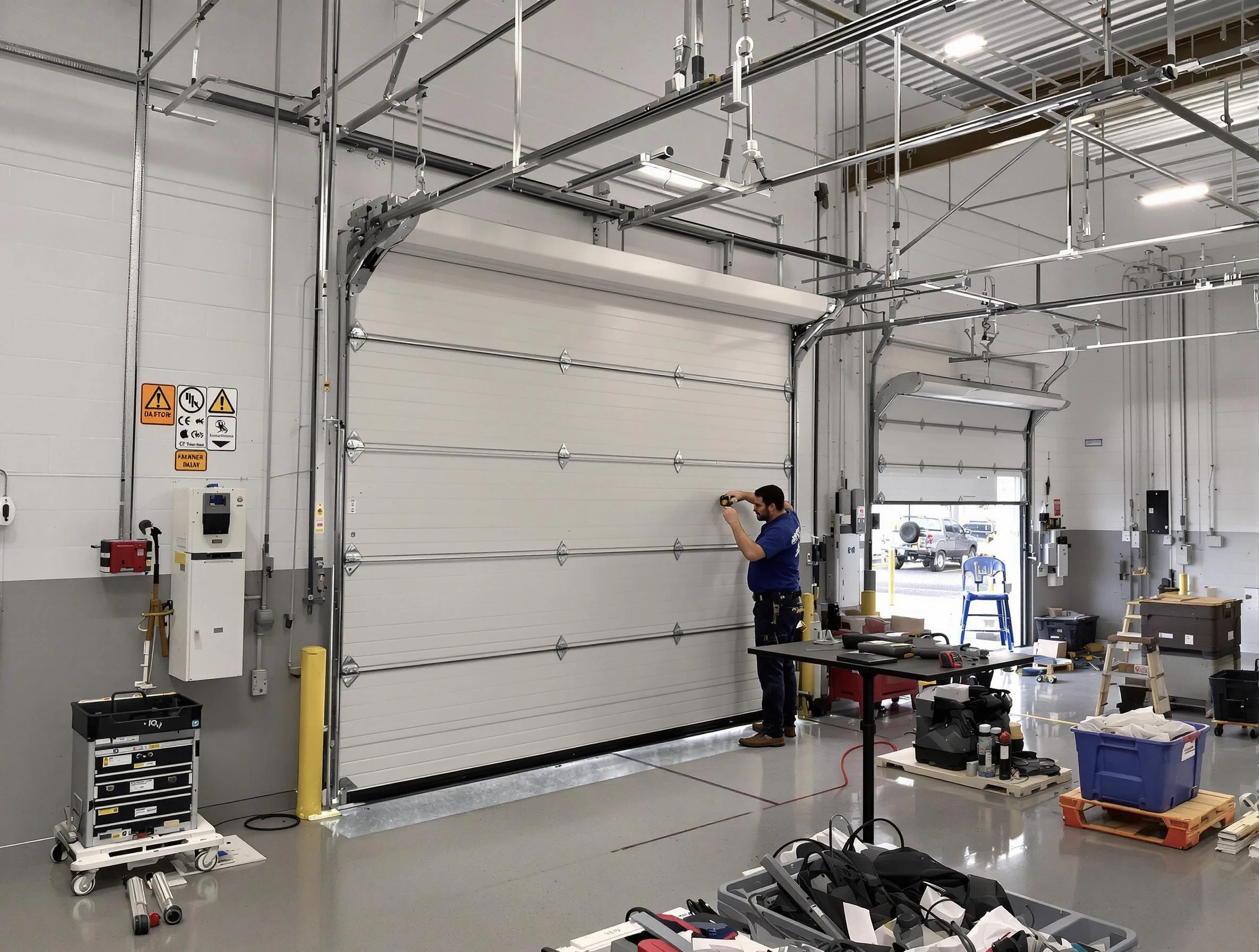 Commercial garage door repair being performed by Dover Garage Door Repair expert in Dover