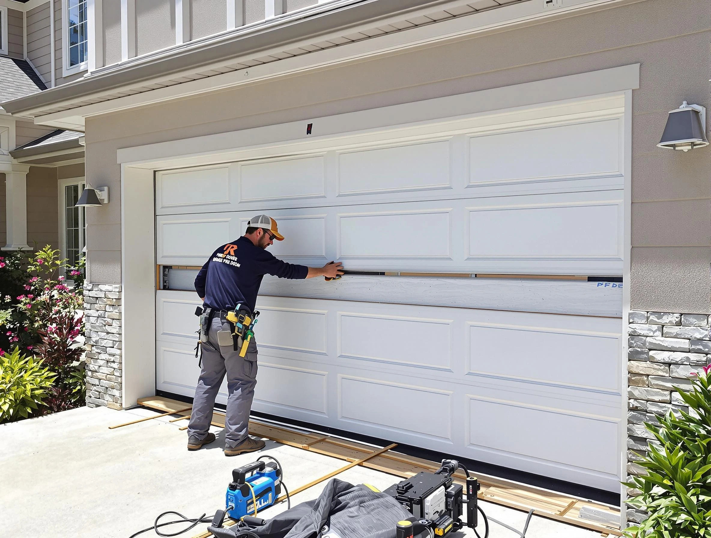 Dover Garage Door Repair team performing complete garage door replacement at Dover residence