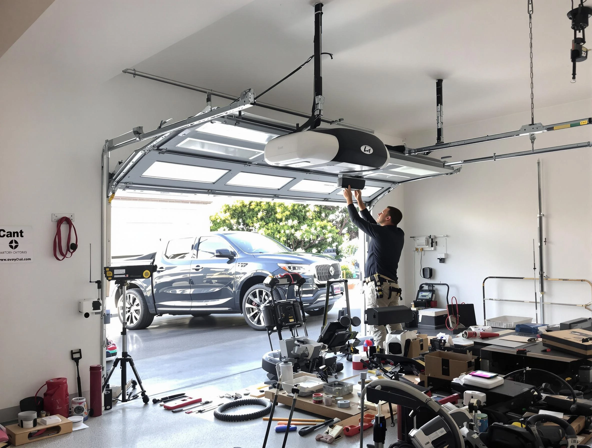 Dover Garage Door Repair specialist installing smart garage door opener system in Dover home