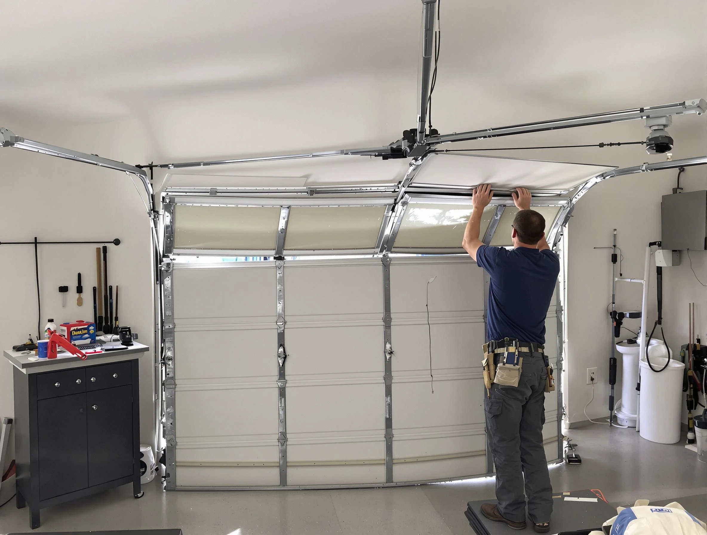 Dover Garage Door Repair specialist performing precise section replacement on Dover garage door