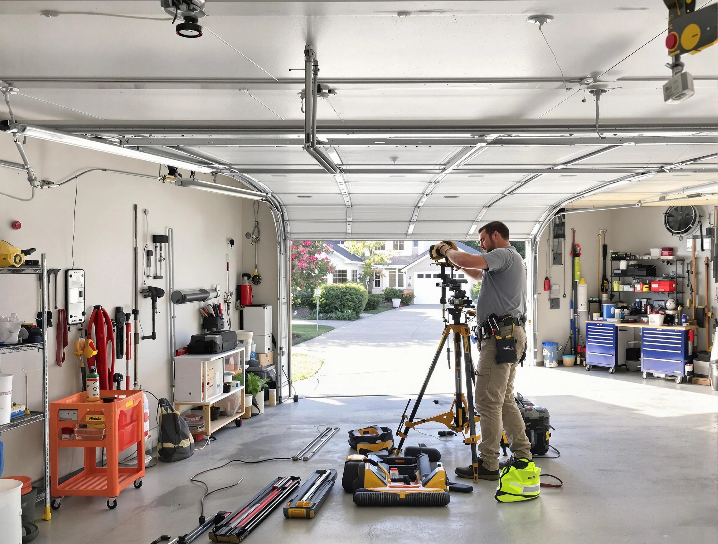 Dover Garage Door Repair specialist performing laser-guided track alignment in Dover